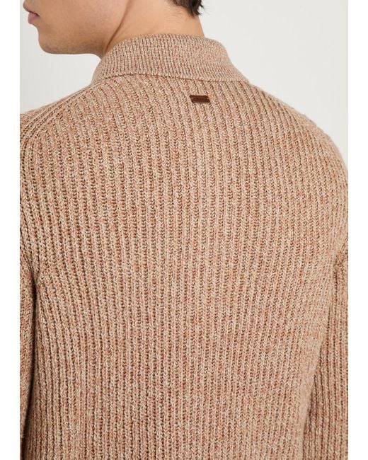 Tod's Brown Ribbed Cotton-Knit Cardigan for men