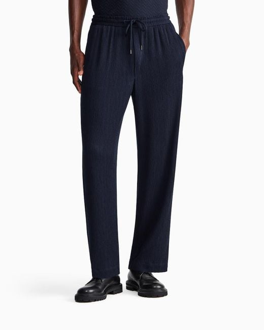 Giorgio Armani Blue Crinkled-Effect Drawstring Trousers for men