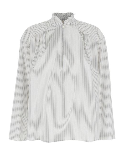 Semicouture White Semi Couture Stripe Motif Ruffle Collar Jacket