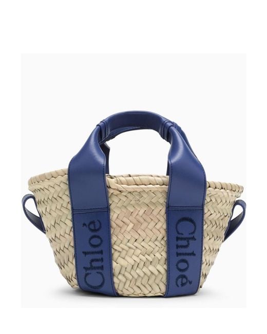 Chloé Blue Sense Mini Raffia Tote Bag
