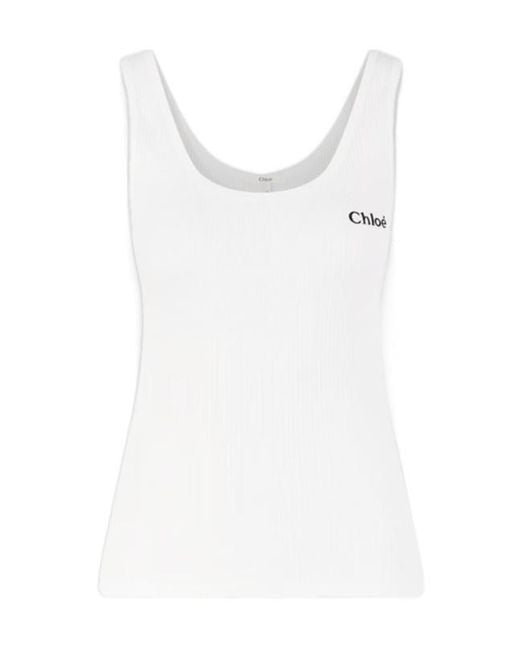 Chloé White Round Neck Sleeveless Vest