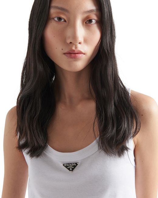 Prada White Jersey Cropped Top