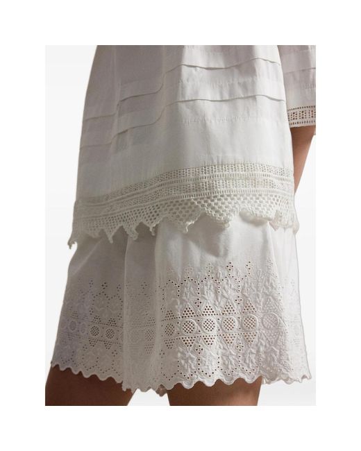 Polo Ralph Lauren White Eyelet Scalloped Cotton Shorts