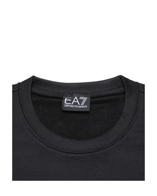 EA7 Black Round-Necked Logo Sweater for men