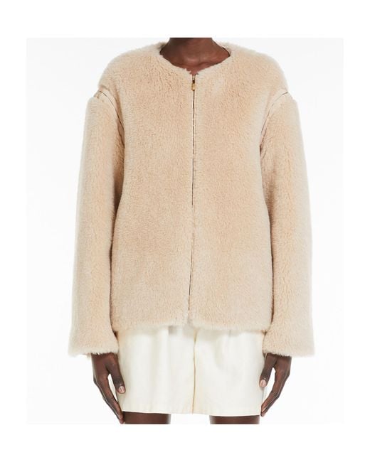 Max Mara Natural Zip-Up Crewneck Jacket