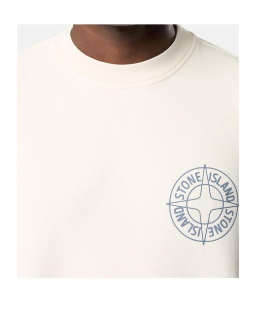 Stone Island White Logo Printed Crewneck Sweatshirt for men