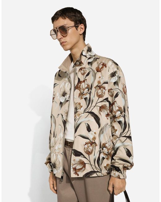 Dolce & Gabbana Natural Floral Printed Reversible High-Neck Jacket for men