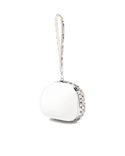 Self-Portrait White Embellished Top Handle Clutch Bag