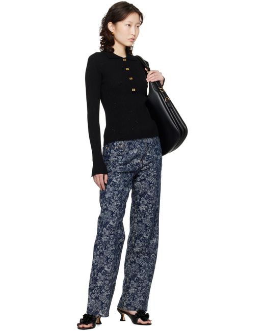 Ganni Black E Long-Sleeved Knitted Polo Top