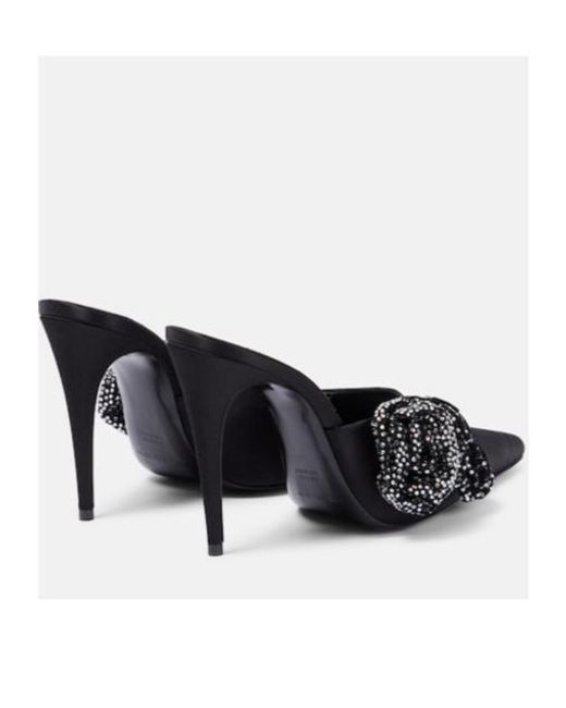 Magda Butrym Black Floral-Appliqué Embellished Satin Mules