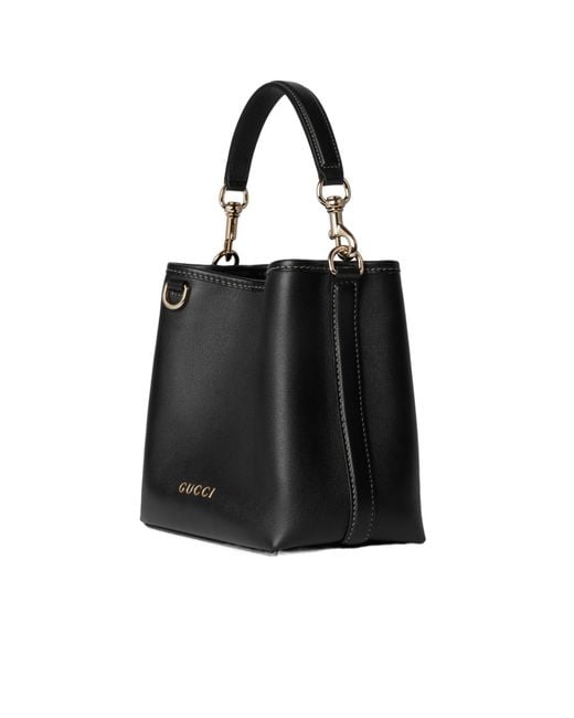 Gucci Black Gg Emblem Small Bucket Bag, Leather