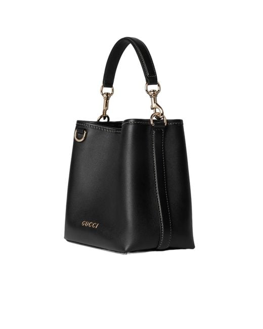 ショルダーバッグ・ポシェット GUCCI MINI GG EMBLEM BUCKET BAG BLACK GG Emblem small bucket bag in black leather | GUCCI® US