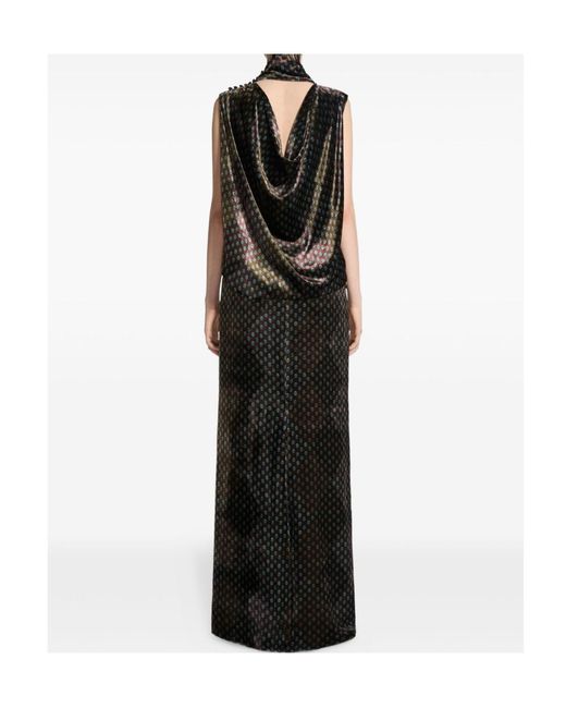 Dries Van Noten Black Printed High-Neck Dress