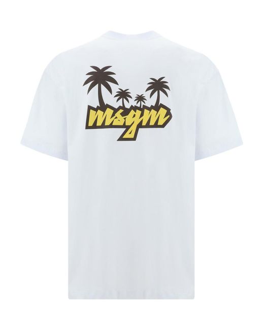 MSGM White Logo Printed Crewneck T-Shirt for men