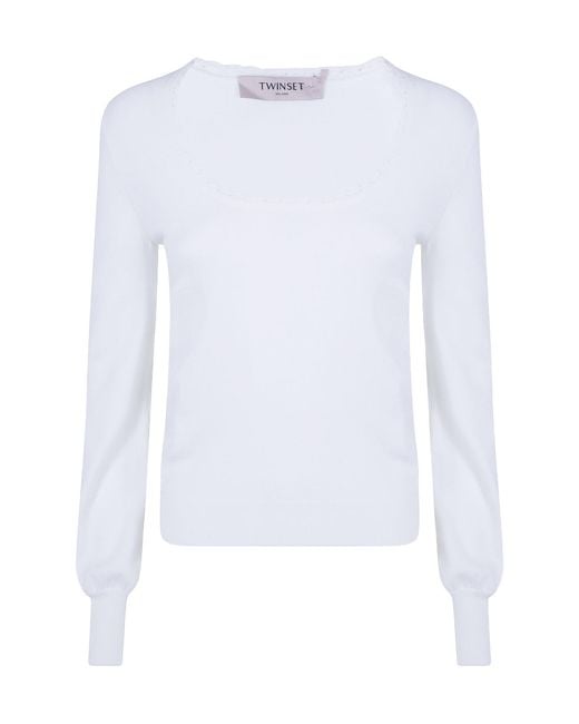 Twinset White Scalloped-Edge Knit Top