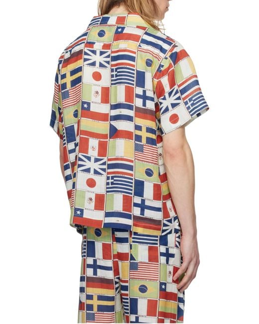 Bode Multicolor Flag-Printed Short-Sleeved Linen Shirt for men