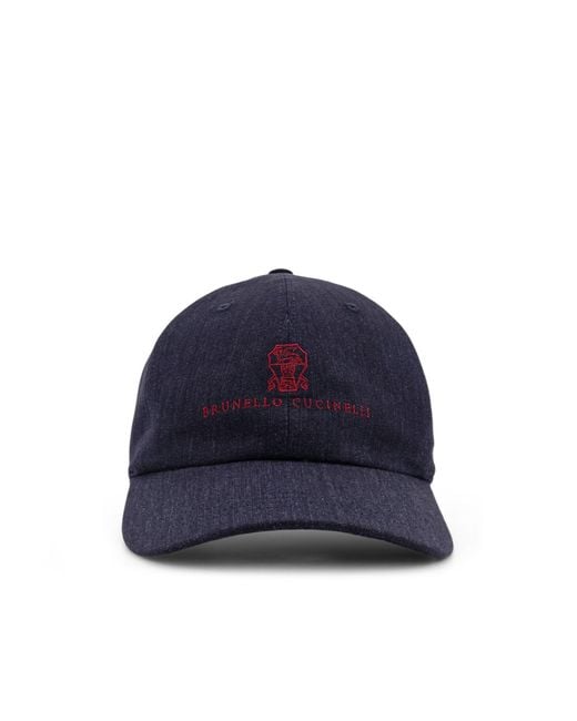 Brunello Cucinelli Blue Logo Baseball Hat for men