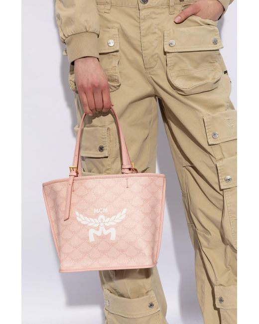 MCM Pink Mini Himmel Lauretos Monogram Pattern Tote Bag