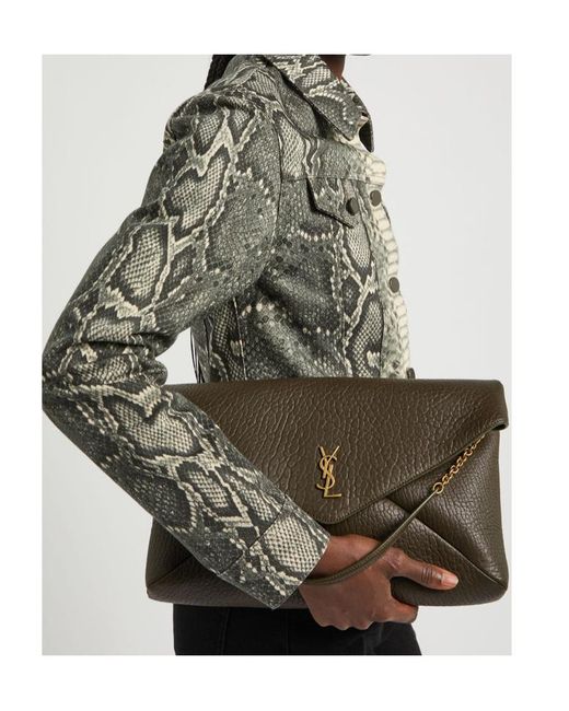Saint Laurent Metallic Envelope Grained Leather Pouch