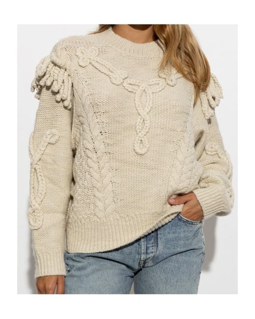 Isabel Marant White Crewneck Fringed Jumper