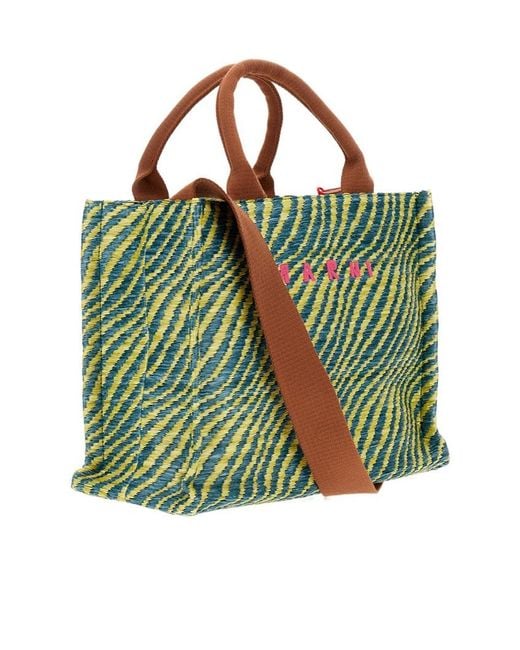 Marni Green Logo-Embroidered Tote Bag