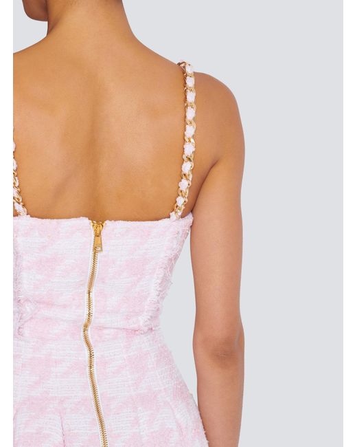 Balmain Pink Tweed Houndstooth Mini Dress