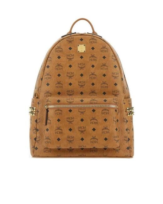 MCM Brown Stark All-Over Logo Printed Medium Backpack for men