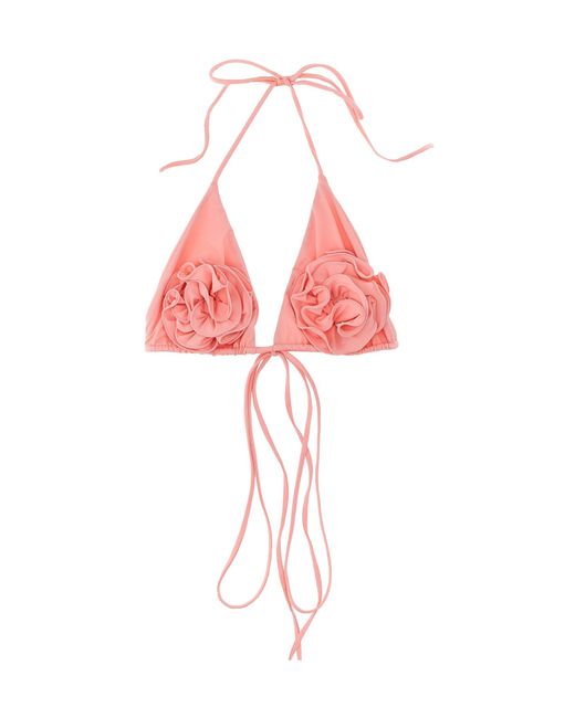 Magda Butrym Red Floral-Appliqué Halterneck Triangle Bikini Top