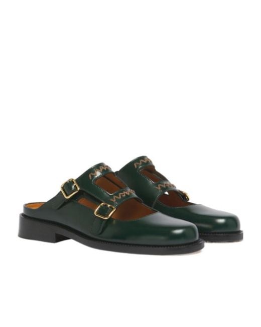 Marni Green Cutout Buckled Mules