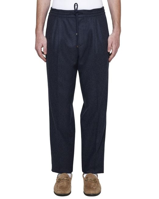 Brunello Cucinelli Blue Drawstring Elastic Waist Pants for men