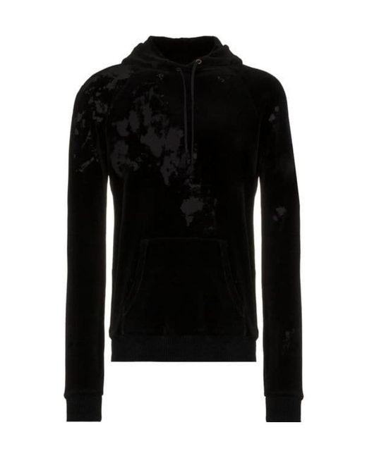 Saint Laurent Black Distressed Effect Drawstring Velvet Hoodie for men