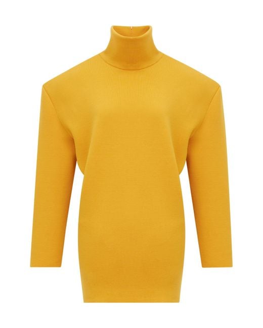Saint Laurent Yellow High Neck Knitted Boxy Dress