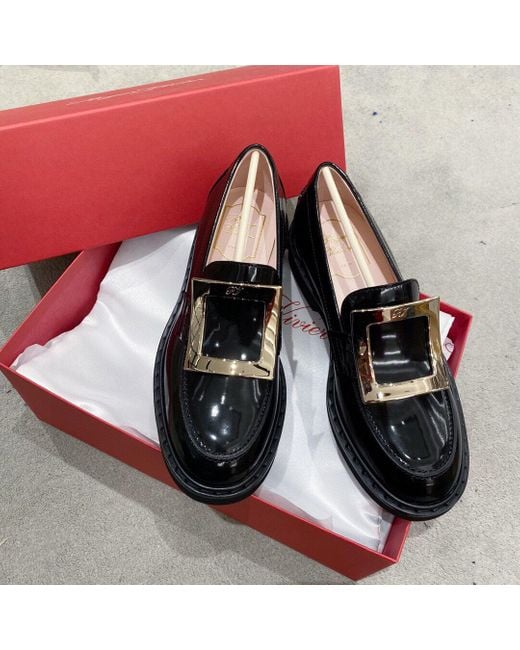 Roger Vivier Black Viv' Rangers Buckle Embellished Loafers