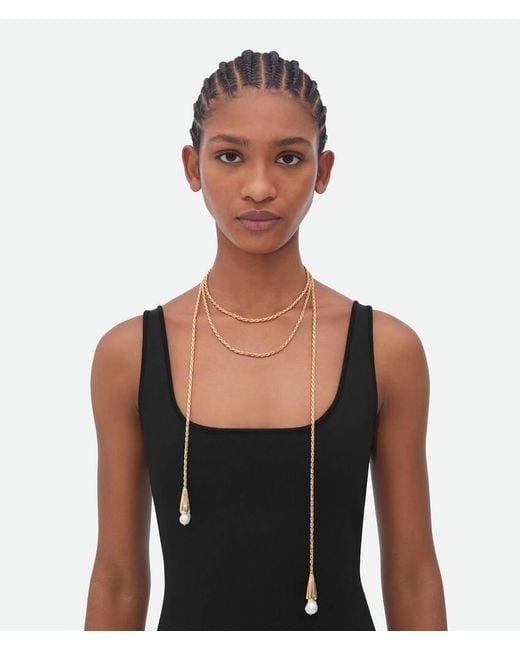 Bottega Veneta White Pearl Scarf Necklace