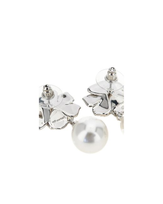 Self-Portrait White Mini Crystal Flower Pearl Earrings