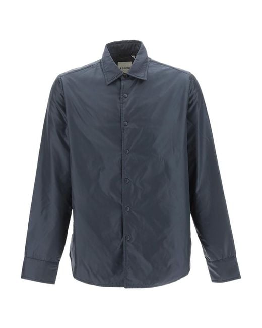 Aspesi Blue Snap-Front Polyamide Shirt for men