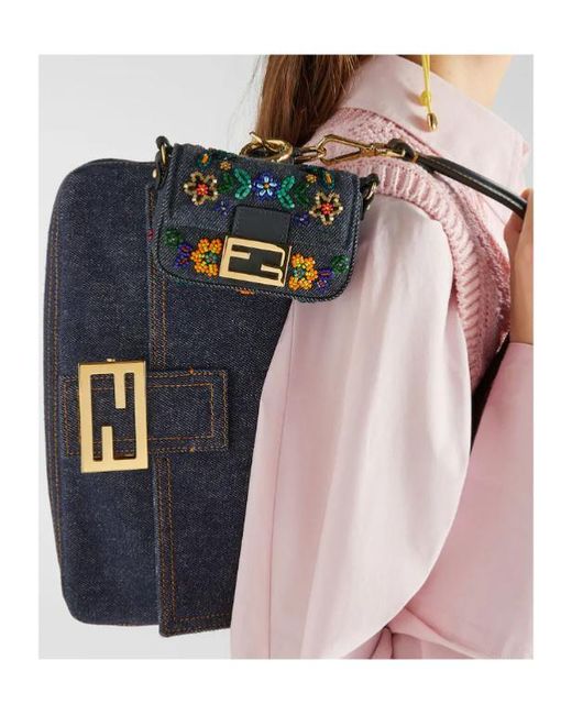 Fendi Blue Baguette Logo Shoulder Bag
