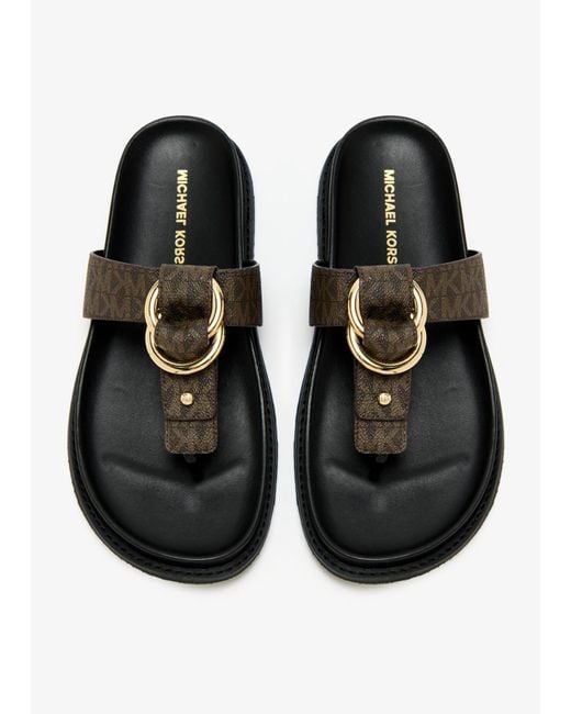 Michael Kors Brown Logo Monogram Ring-Detail Flat Sandals