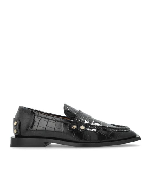 Ganni Black Studs Square-Toe Loafers