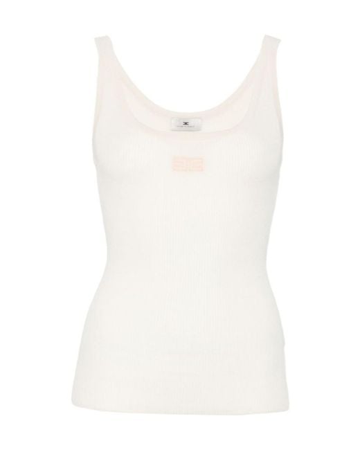 Elisabetta Franchi White Ribbed-Knit Logo-Patch Vest
