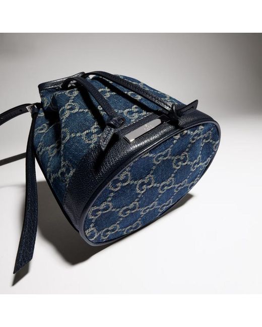 Gucci Blue Mini Bucket Bag With Plaque