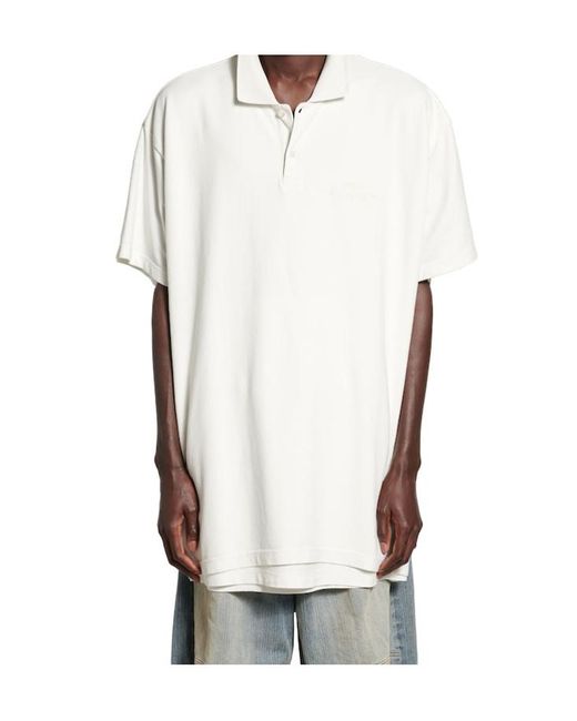 Balenciaga White Logo Embroidered Polo Shirt for men