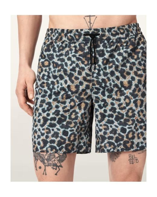 AllSaints Green Silesia Leopard Print Slim Fit Swim Shorts for men