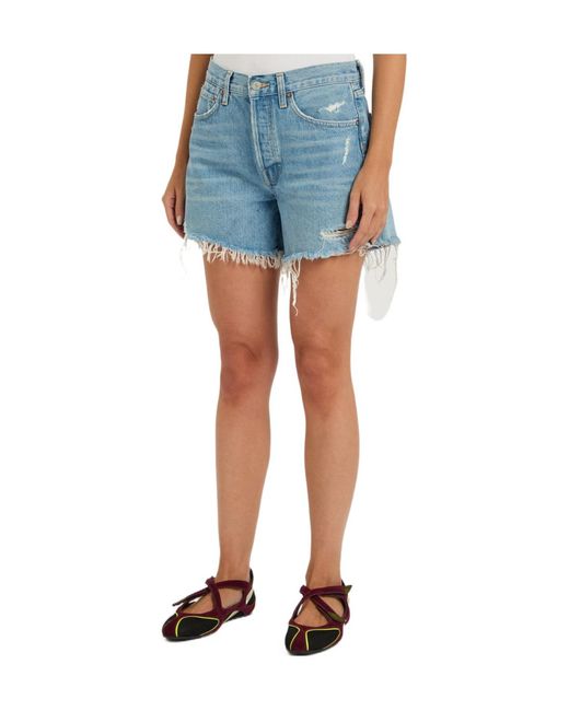 Agolde Blue Distressed Denim Shorts