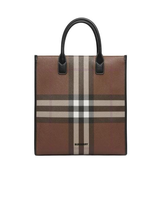 Burberry Brown Denny Checked Tote Bag for men