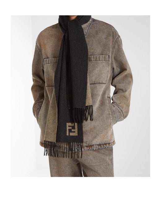Fendi White Ff Motif Fringed-Edge Scarf for men