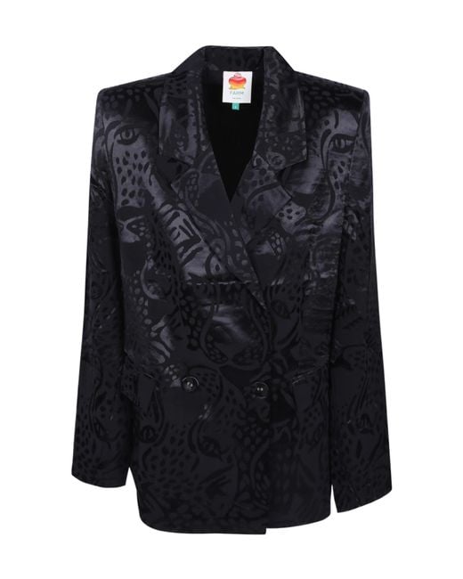 Farm Rio Blue Patterned Double-Breasted Jacket