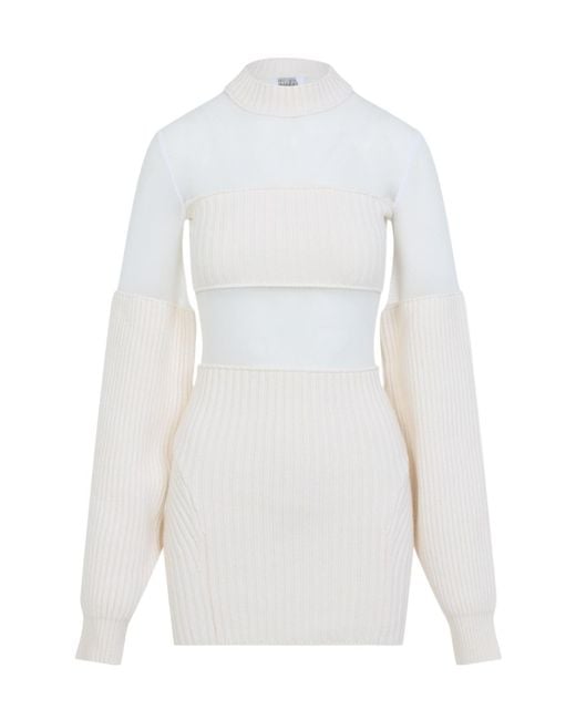 Jean Paul Gaultier White Wool Short With Mesh Details Dress
