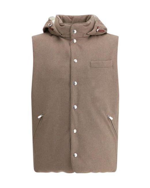 Brunello Cucinelli Brown Sleeveless Hooded Gilet for men