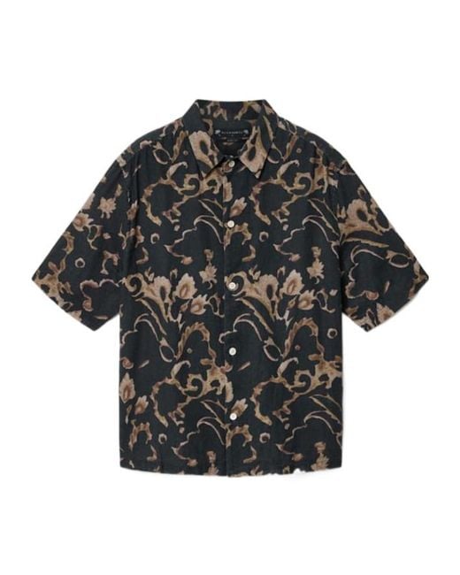 AllSaints Black Fortune Short Sleeve Linen Blend Boxy Shirt for men